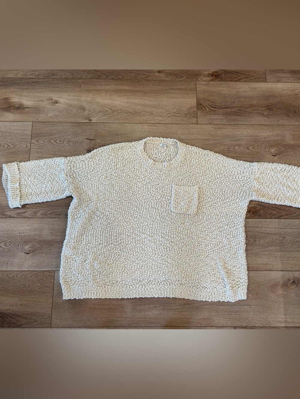 JODIFL Cream popcorn Loop-Textured Short Sleeve oversized slouchy Sweater